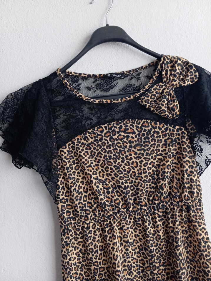 Dantel Detaylı Leopar Desenli Mini Elbise - Görsel 2