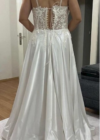 Askılı Straplez Beyaz Bohem Gelinlik - Görsel 2