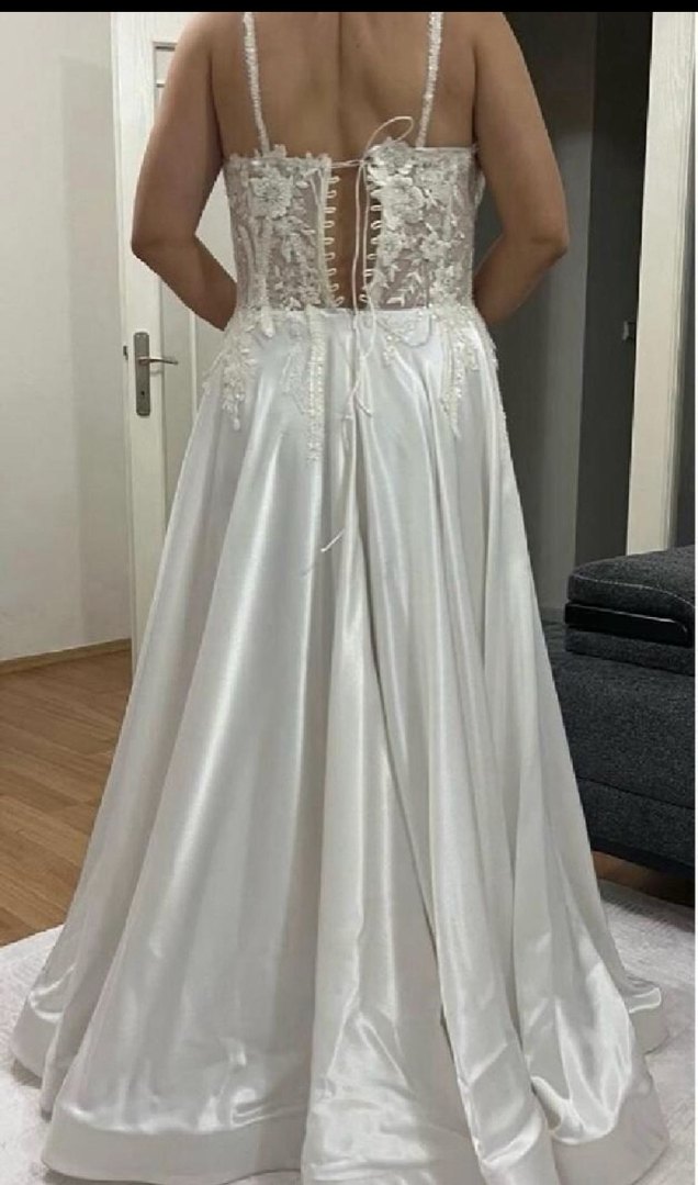 Askılı Straplez Beyaz Bohem Gelinlik - Görsel 2