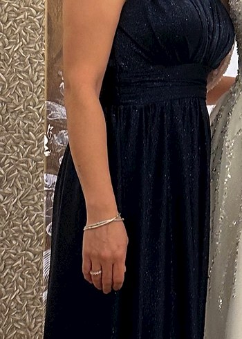 Siyah Uzun Drapeli V Yaka Abiye Elbise - Görsel 2