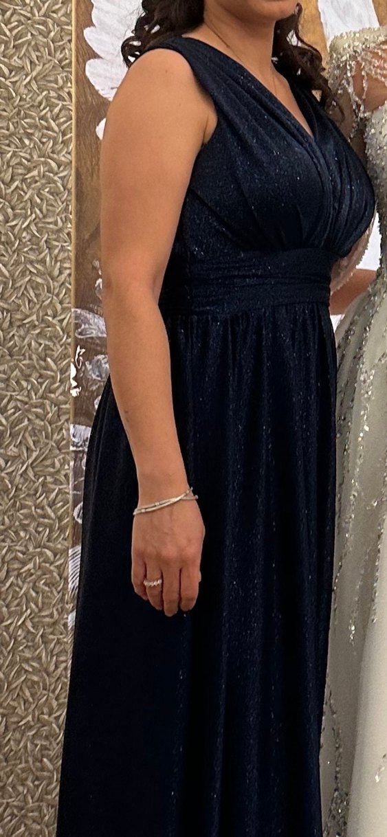 Siyah Uzun Drapeli V Yaka Abiye Elbise - Görsel 2