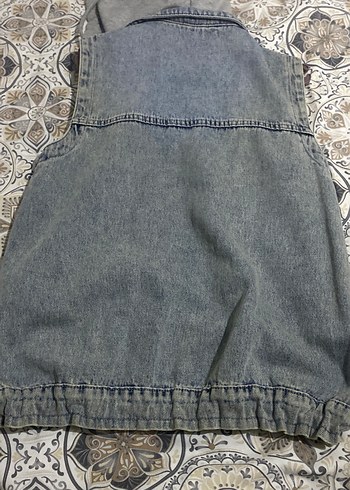 Gri Düğmeli Kadın Kot Yelek - Görsel 2