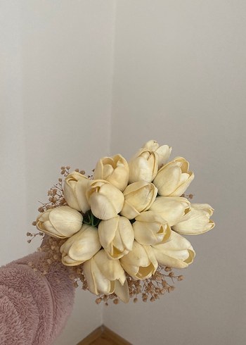 Bej Dantel Detaylı Minimalist Gelin Buketi - Görsel 3