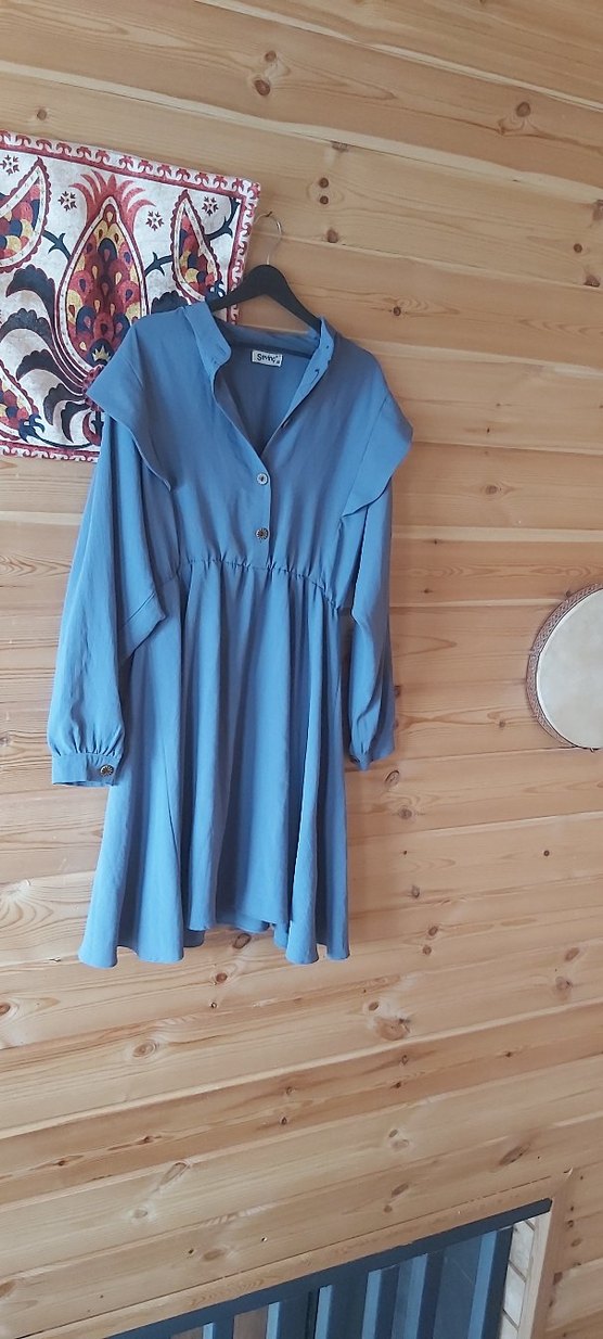 Düğmeli indigo Hamile Kısa Tunik veya elbise - Görsel 4