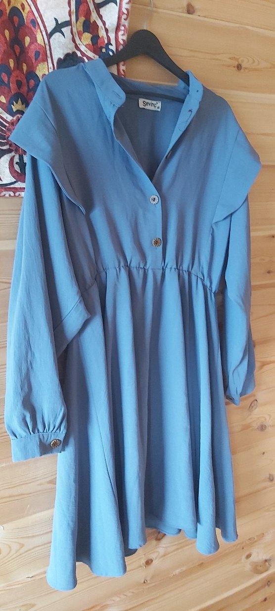 Düğmeli indigo Hamile Kısa Tunik veya elbise - Görsel 5