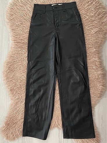 bershka straight fit deri pantolon