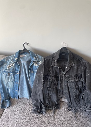 Koton Gri ve Mavi Düğmeli Kadın Denim Ceket