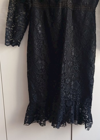 Siyah Dantel Uzun V Yaka Gotik Elbise - Görsel 4