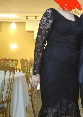 Siyah Dantel Uzun V Yaka Gotik Elbise - Görsel 6