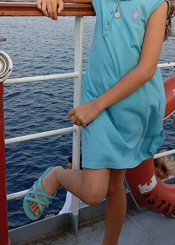 Kolsuz Turkuaz Kız Polo Tişört - Görsel 4