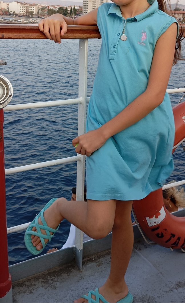 Kolsuz Turkuaz Kız Polo Tişört - Görsel 4