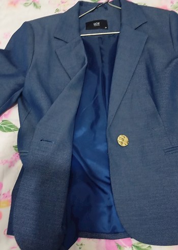 36 Beden Mavi Düğmeli Kadın Kot Blazer Ceket