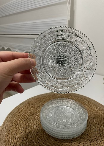 Beden 14 cm 6'lı cam tatlı tabağı