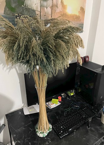 Taşlı Pampaslı Cam Vazo - Görsel 2