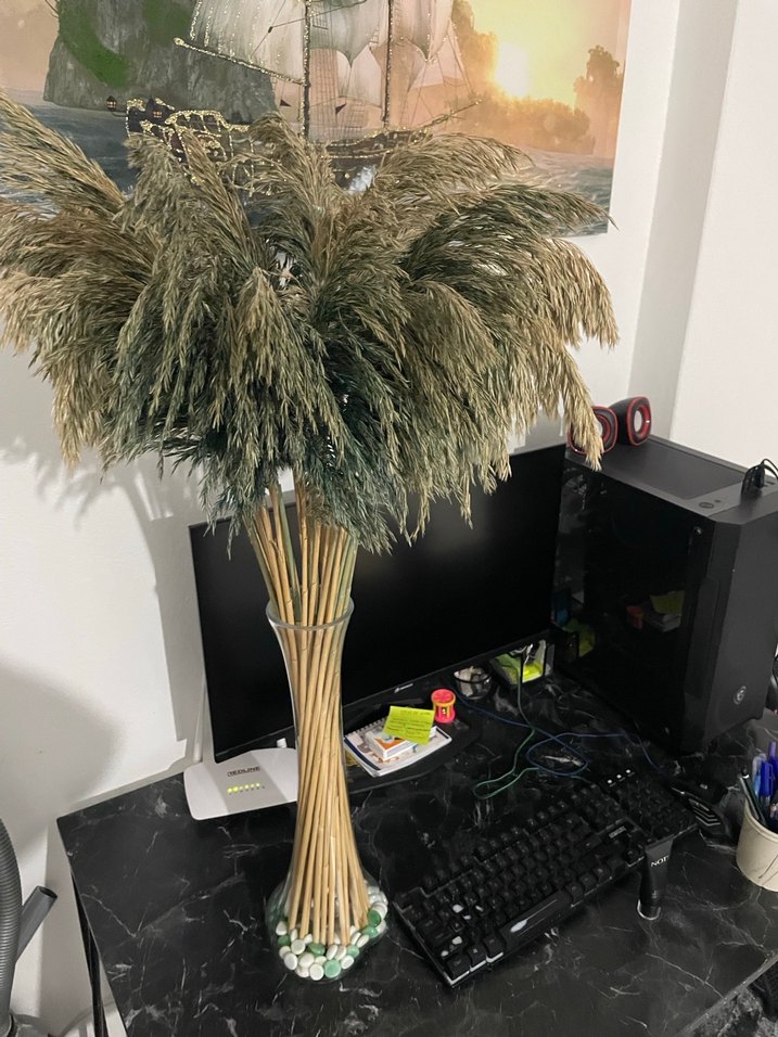 Taşlı Pampaslı Cam Vazo - Görsel 2