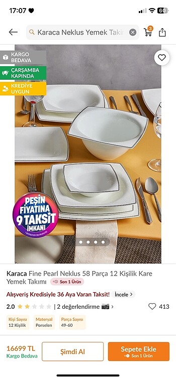 Karaca inci 12 kişilik neklus yemek takımı
