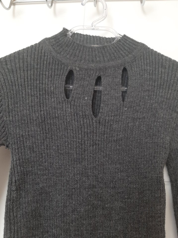 Uzun Kollu Gri İnce Triko Elbise - Görsel 2