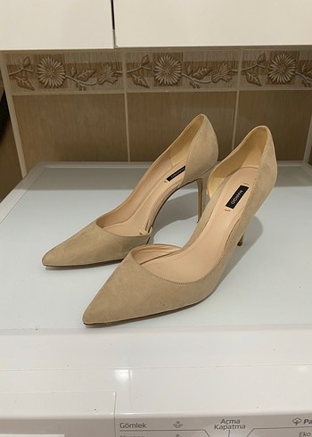 Mango Bej Süet Stiletto Topuklu