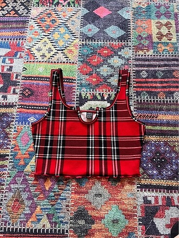 Ekose kolsuz crop top