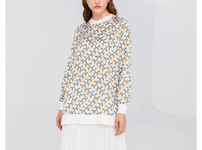Geometrik desen şifon tunik