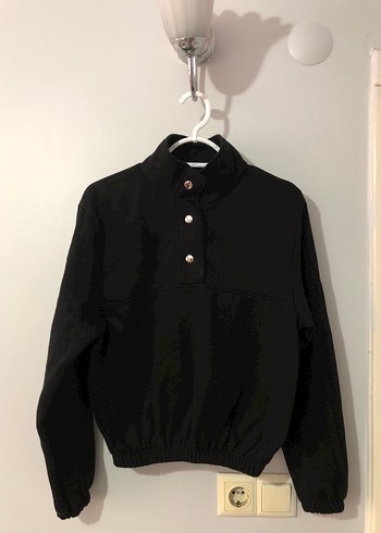 Düğmeli Siyah Kadın Sweatshirt