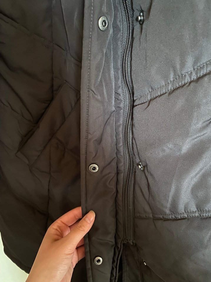 Siyah Midi Kadın Kışlık Mont Düğmeli - Görsel 2