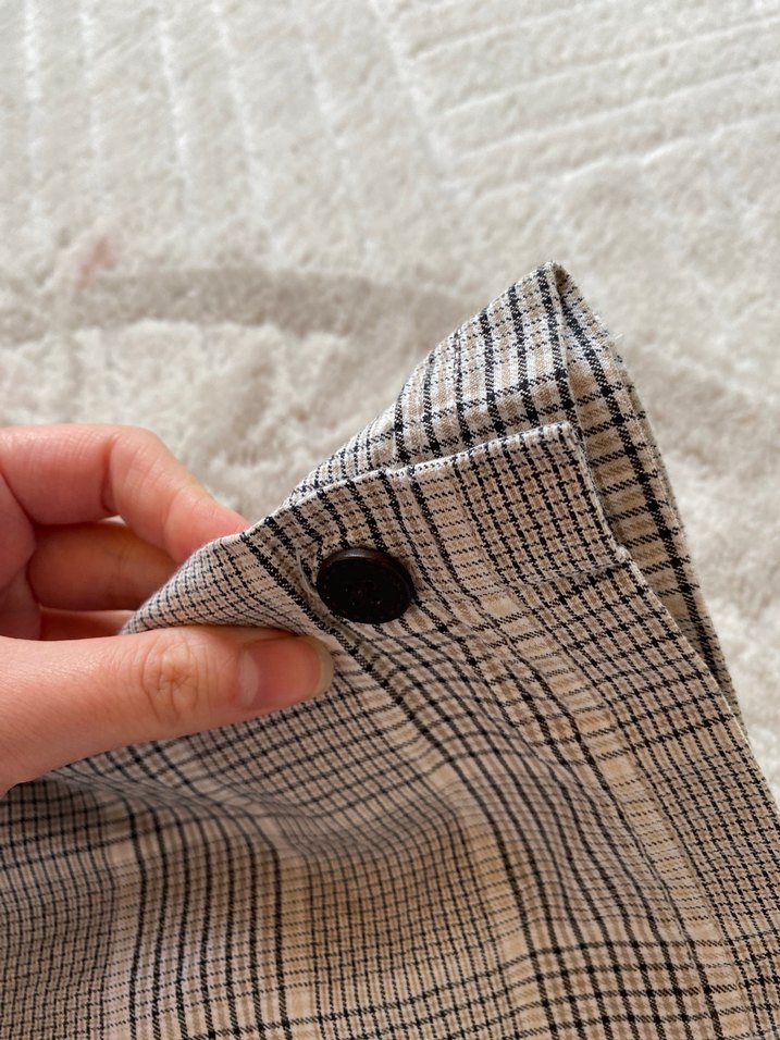 Düğmeli Gri Ekose Kadın Kumaş Pantolon - Görsel 3