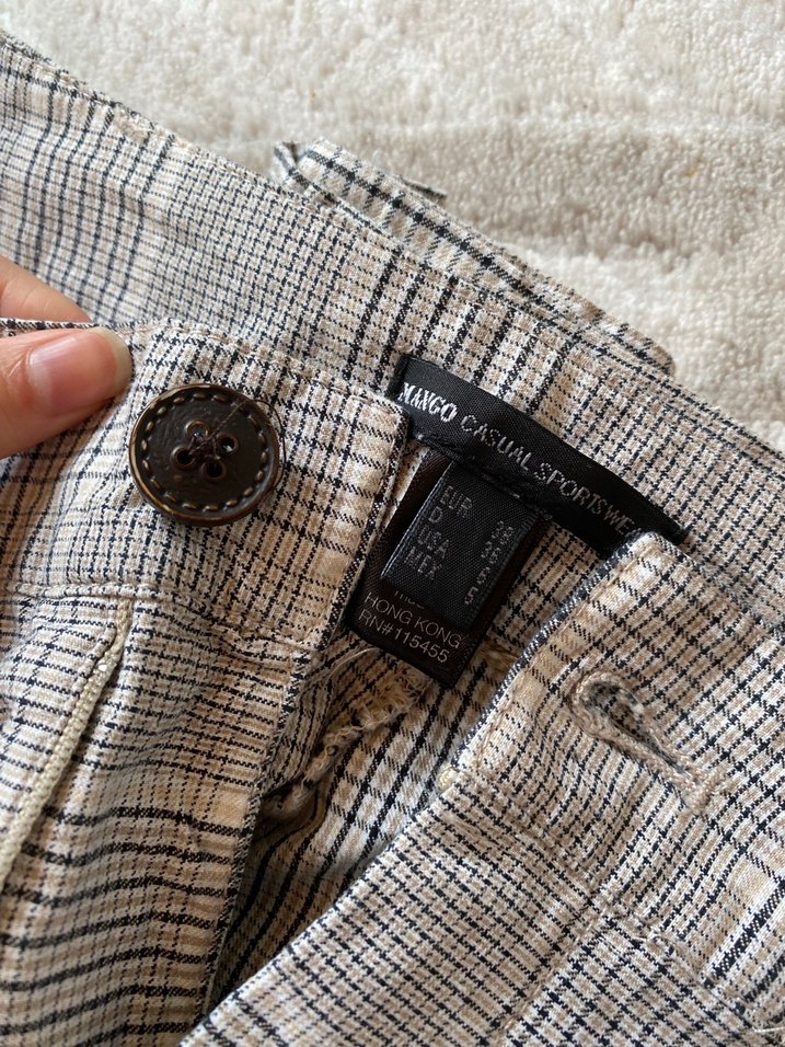 Düğmeli Gri Ekose Kadın Kumaş Pantolon - Görsel 2