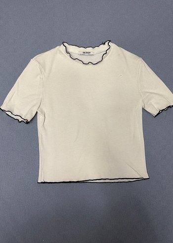Zara Beyaz Fırfırlı Kısa Kollu Tişört