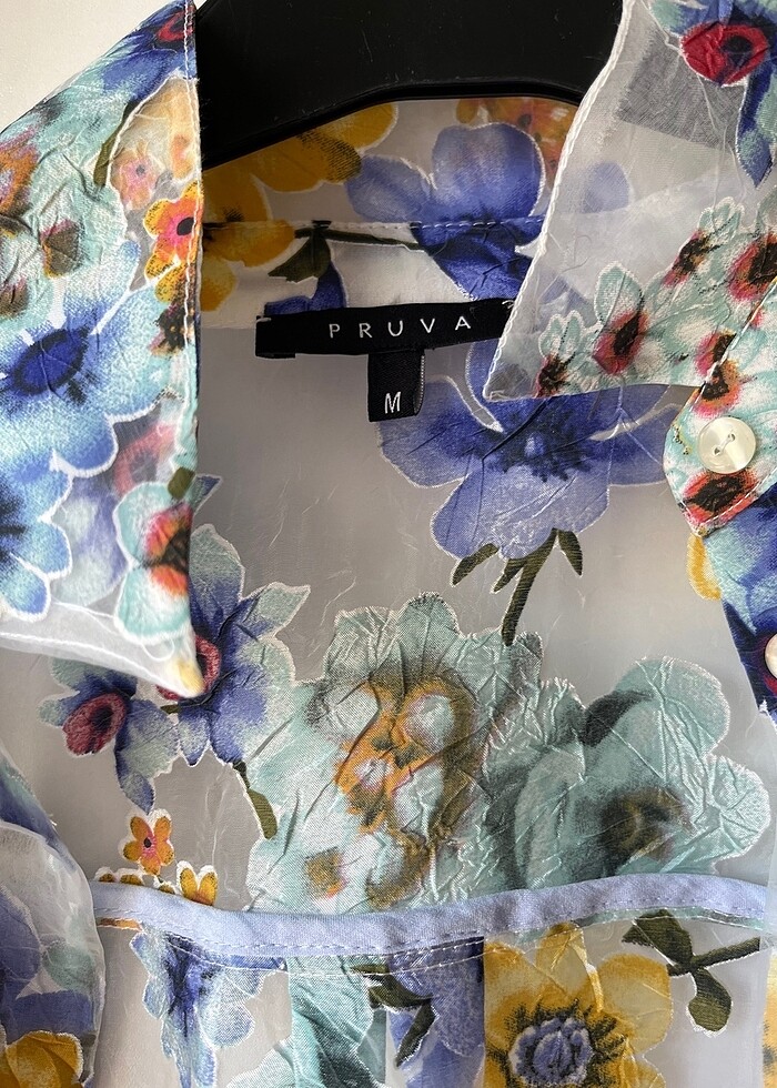 pruva transparan cicekli gomlek - Görsel 3