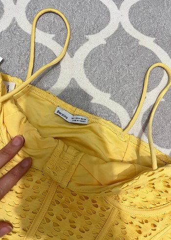 Sarı Dantelli Straplez Büstiyer - Görsel 2