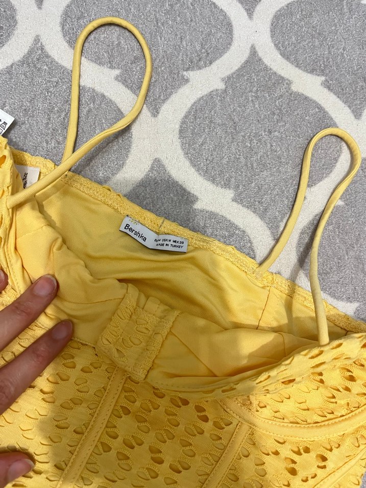 Sarı Dantelli Straplez Büstiyer - Görsel 2