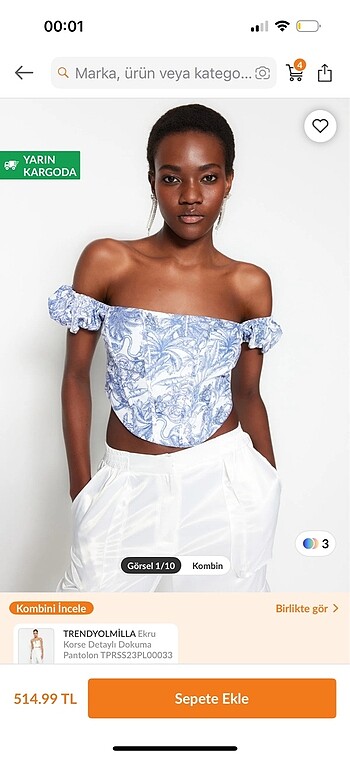Trendyolmilla beyaz mavi crop bluz