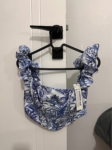 Trendyol & Milla Trendyolmilla beyaz mavi crop bluz