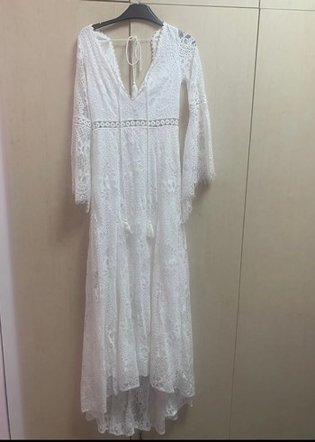 Dantel Detaylı Beyaz Bohem Uzun Elbise - Görsel 2