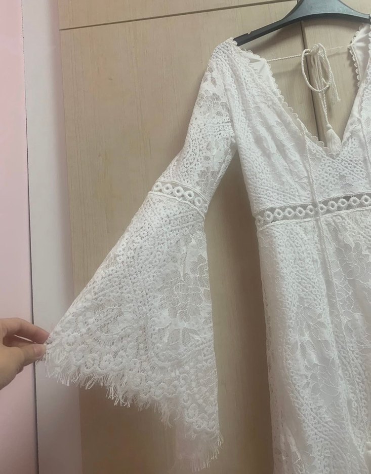 Dantel Detaylı Beyaz Bohem Uzun Elbise - Görsel 3