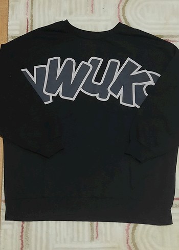 Siyah Kadın Sweatshirt, Uzun Kollu, Baskılı, Rahat Kesim - Görsel 2