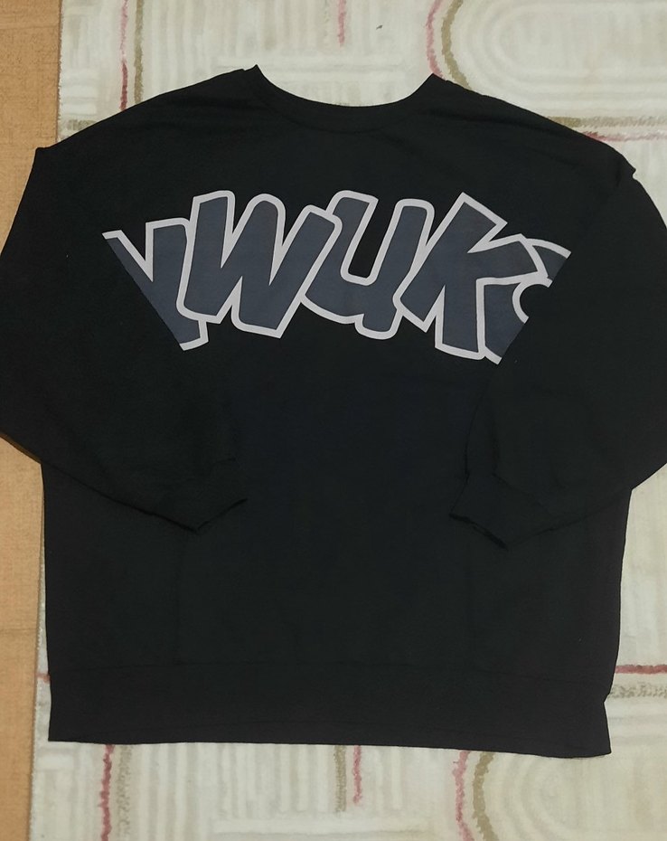 Siyah Kadın Sweatshirt, Uzun Kollu, Baskılı, Rahat Kesim - Görsel 2