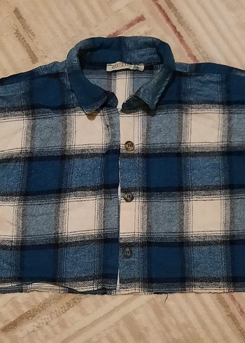 Düğmeli Mavi Gri Kareli Kadın Gömlek - Görsel 2