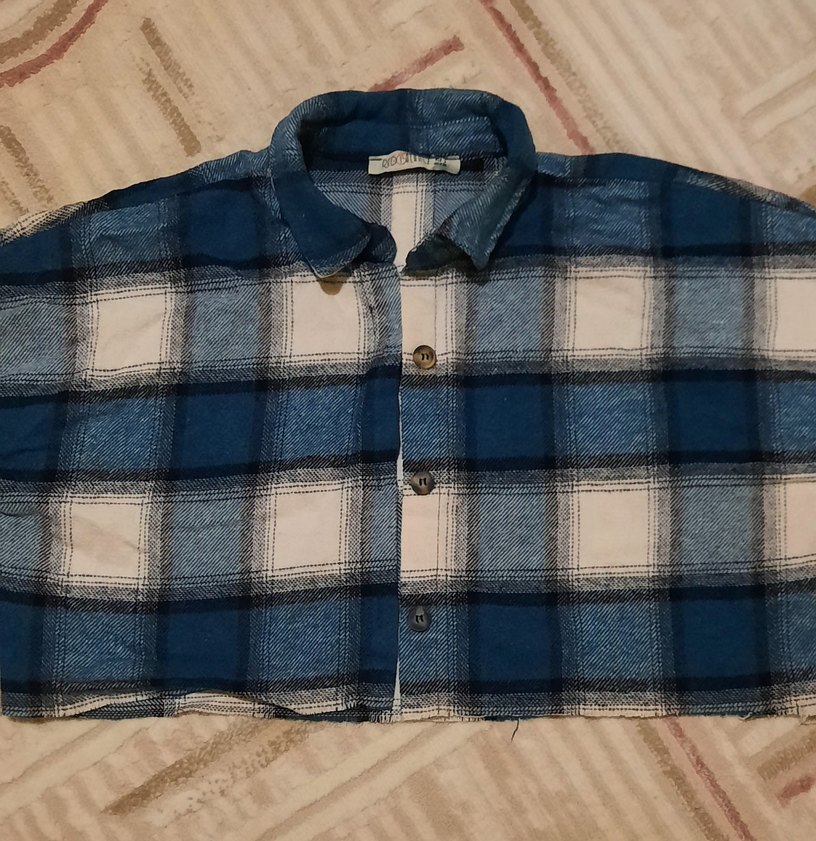 Düğmeli Mavi Gri Kareli Kadın Gömlek - Görsel 2