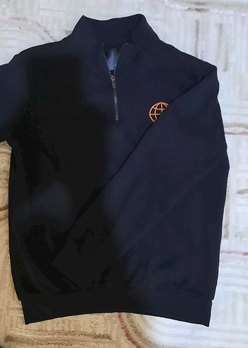 Siyah Yarım Fermuarlı Erkek Sweatshirt - Görsel 2