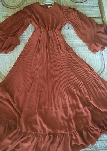 kremit renkli Uzun Piliseli Bohem Elbise - Görsel 2