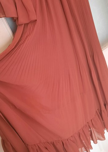 kremit renkli Uzun Piliseli Bohem Elbise - Görsel 3