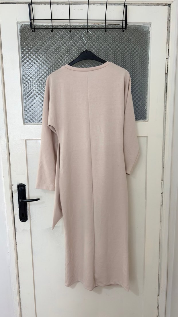 Pudra önden bağlamalı uzun elbise - Görsel 2