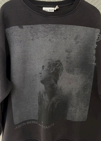 Justın bieber baskılı gri sweatshirt - Görsel 3