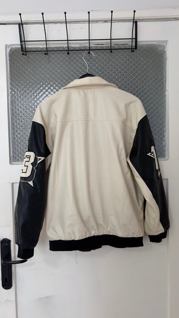 Beyaz Siyah Baskılı Kadın Deri Bomber Ceket - Görsel 4