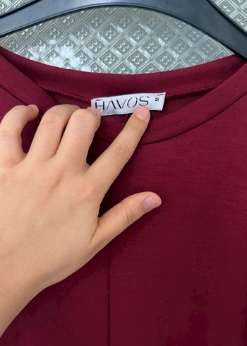 Bordo Uzun Kollu bağlamalı Kadın Elbise - Görsel 2