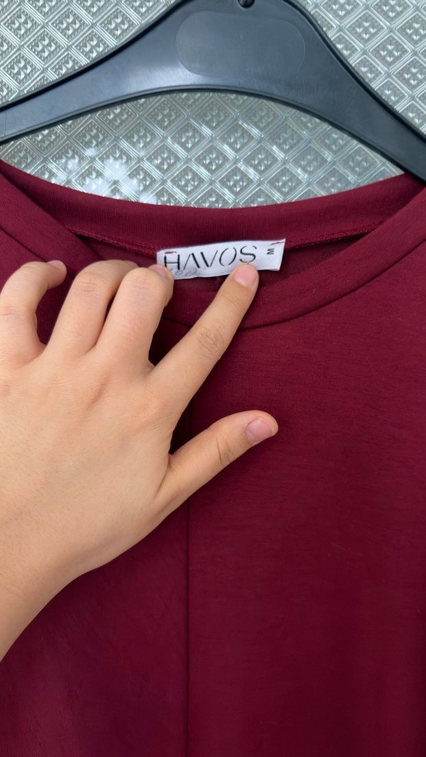 Bordo Uzun Kollu bağlamalı Kadın Elbise - Görsel 2