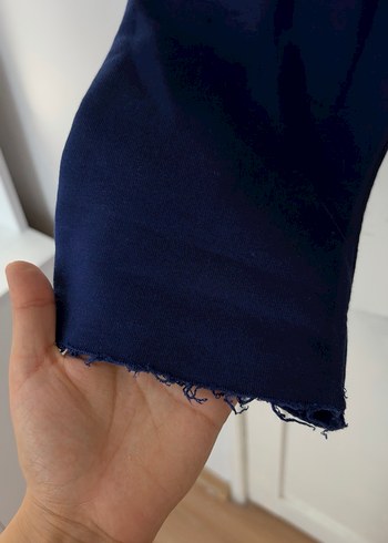 Mavi Oversize Kapüşonlu Kadın Sweatshirt - Görsel 3