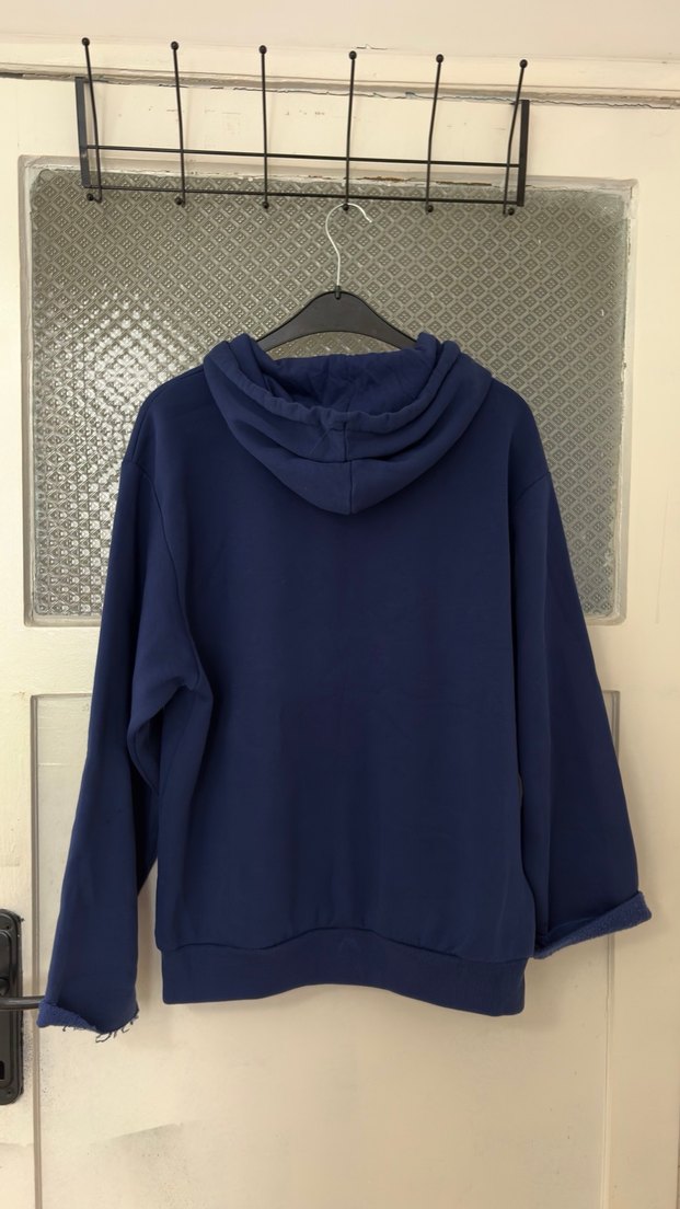 Mavi Oversize Kapüşonlu Kadın Sweatshirt - Görsel 2